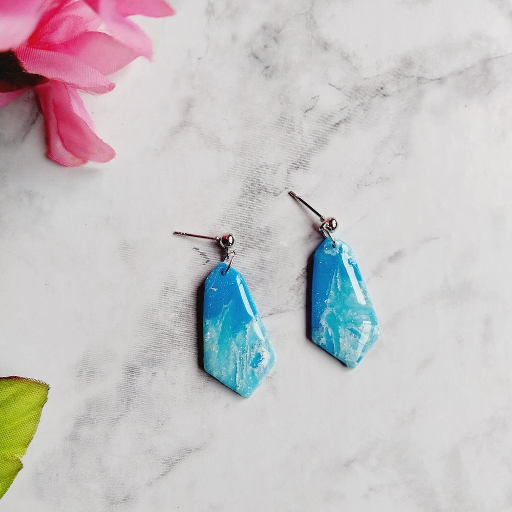 OpalGlaze Quartz Clay Ocean Color Hand crafted Earrings.